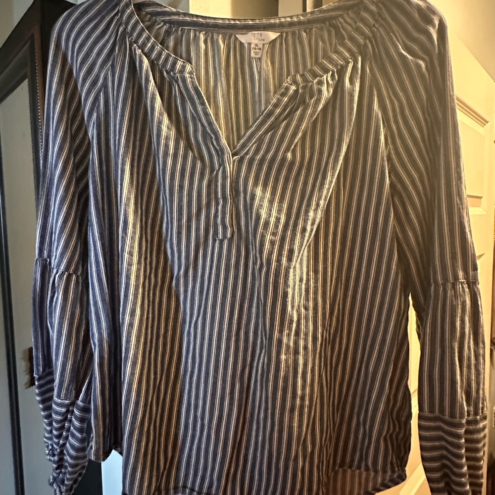 Time and Tru Blue and White Striped Peasant Blouse
